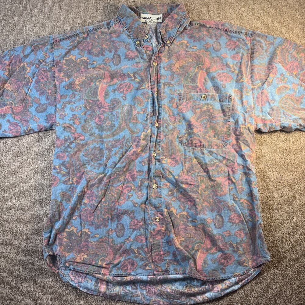 Vintage 80s Weekends Button Up Short Sleeve Shirt Filigree Men’s Large